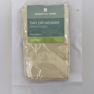 Essential Home NWT Set of 2 Standard Cotton Blend Pillowcases in Beige